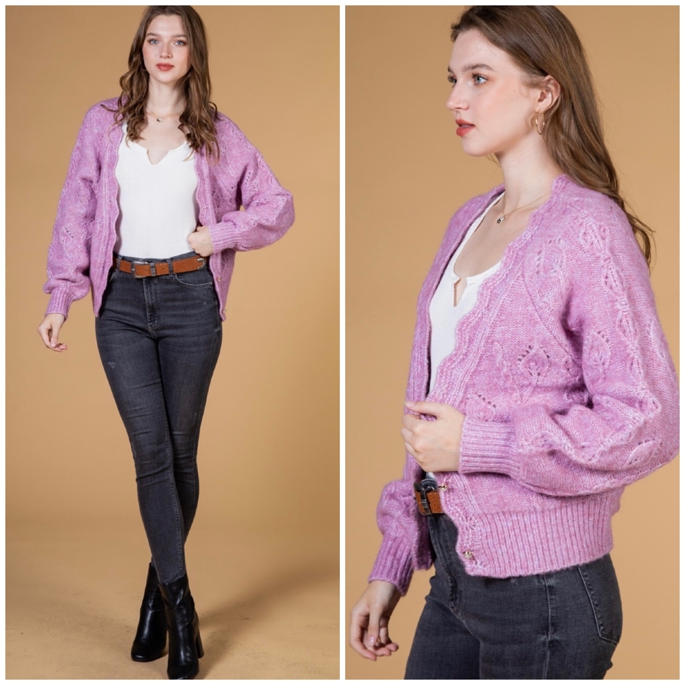 LAST 1❗️LOVERICHE Nordstrom Feminine Vintage Mauve Medium Knit Cardigan - Picture 3 of 4